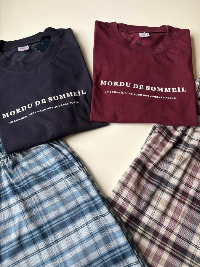 Чоловіча бавовняна піжама "SOMMEIL" футболка та шорти в клітину