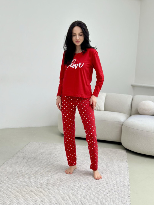 Женская пижама трикотажная Love, красная