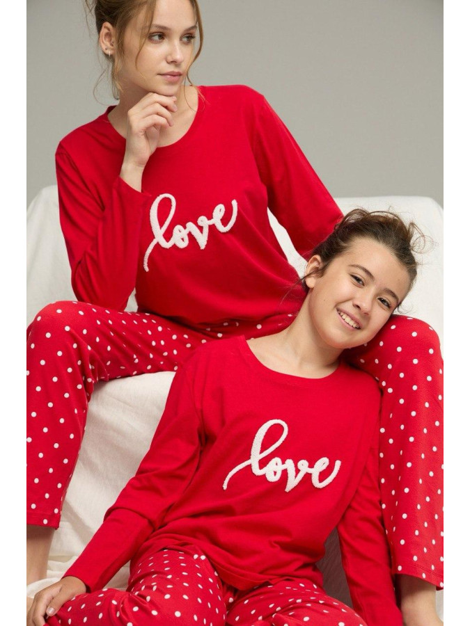 Женская пижама трикотажная Love, красная