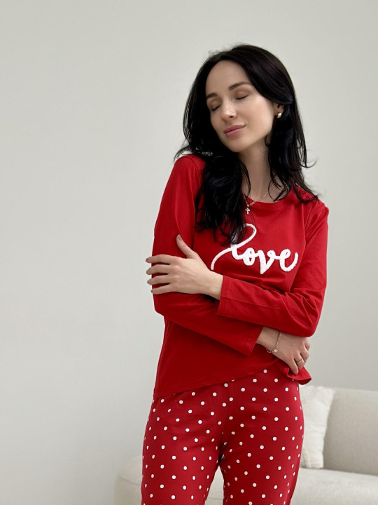 Женская пижама трикотажная Love, красная