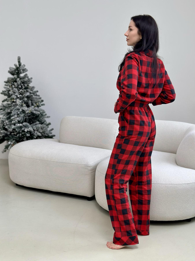 Піжама жіноча домашня жіноча COSY у клітинку "Holly Jolly" червоно/чорна