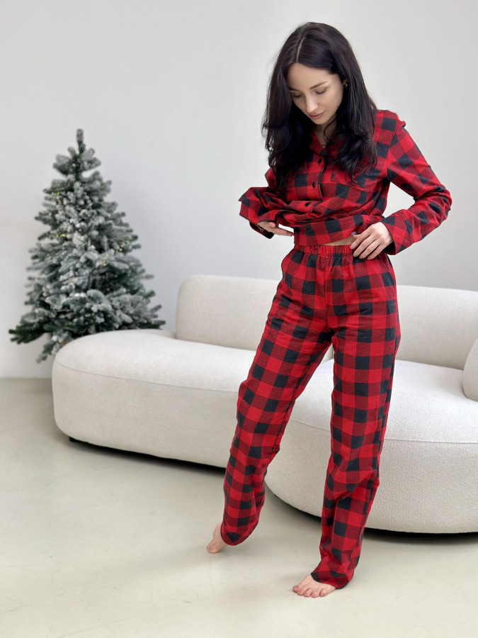 Піжама жіноча домашня жіноча COSY у клітинку "Holly Jolly" червоно/чорна