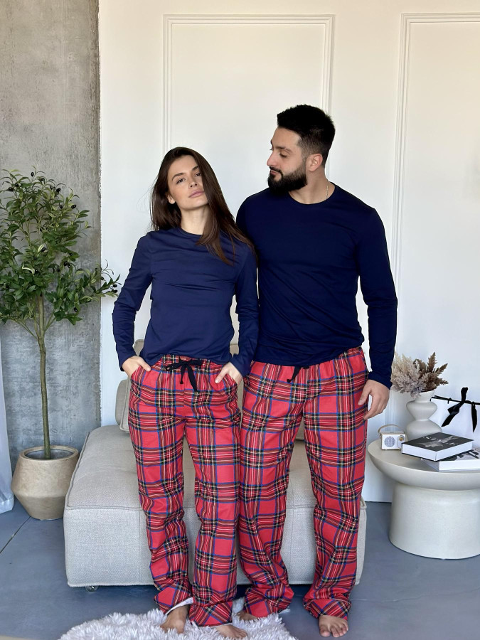 Комплект COSY Navera: штани + лонгслів чоловічий , клітина червоно-синя