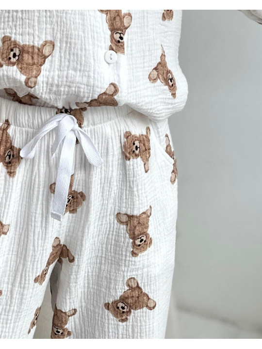 Женская муслиновая пижама штаны+рубашка с мишками Teddy