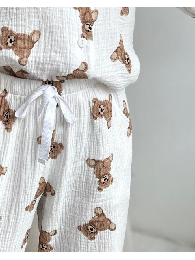 Женская муслиновая пижама штаны+рубашка с мишками Teddy