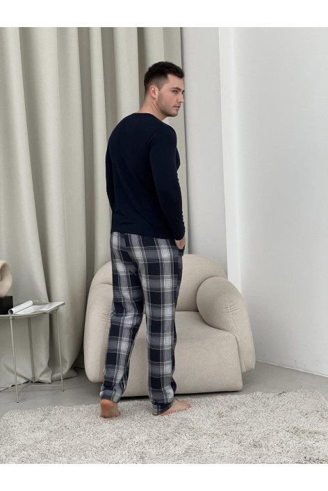 Домашній піжамний комплект для чоловіків COSY(штани+лонгслів НН) темно-синій/сірий